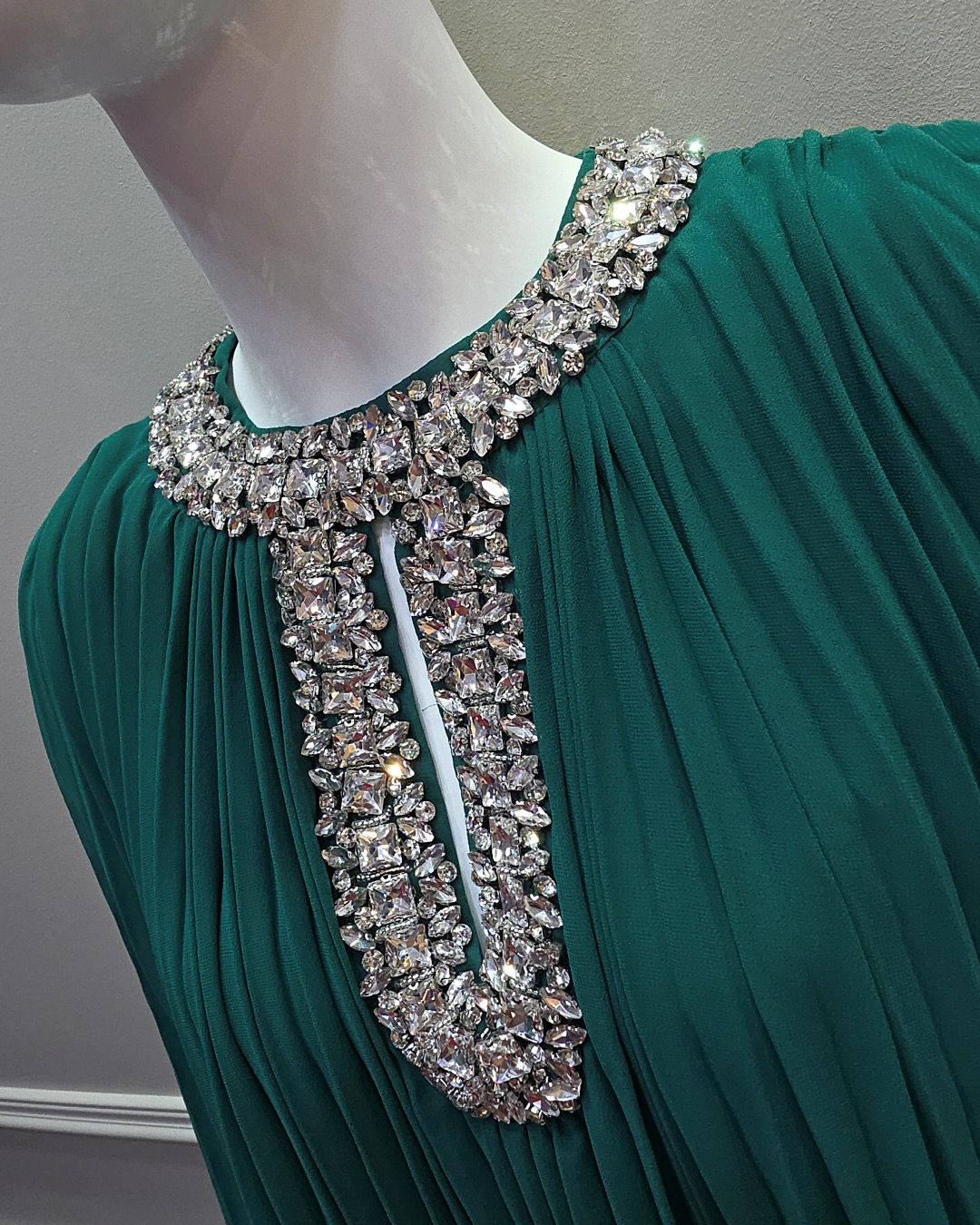 Emerald Luxe Pleated Gown