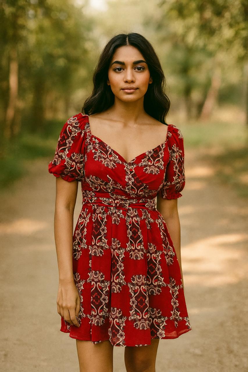 Red Mirage Smocked Mini Dress