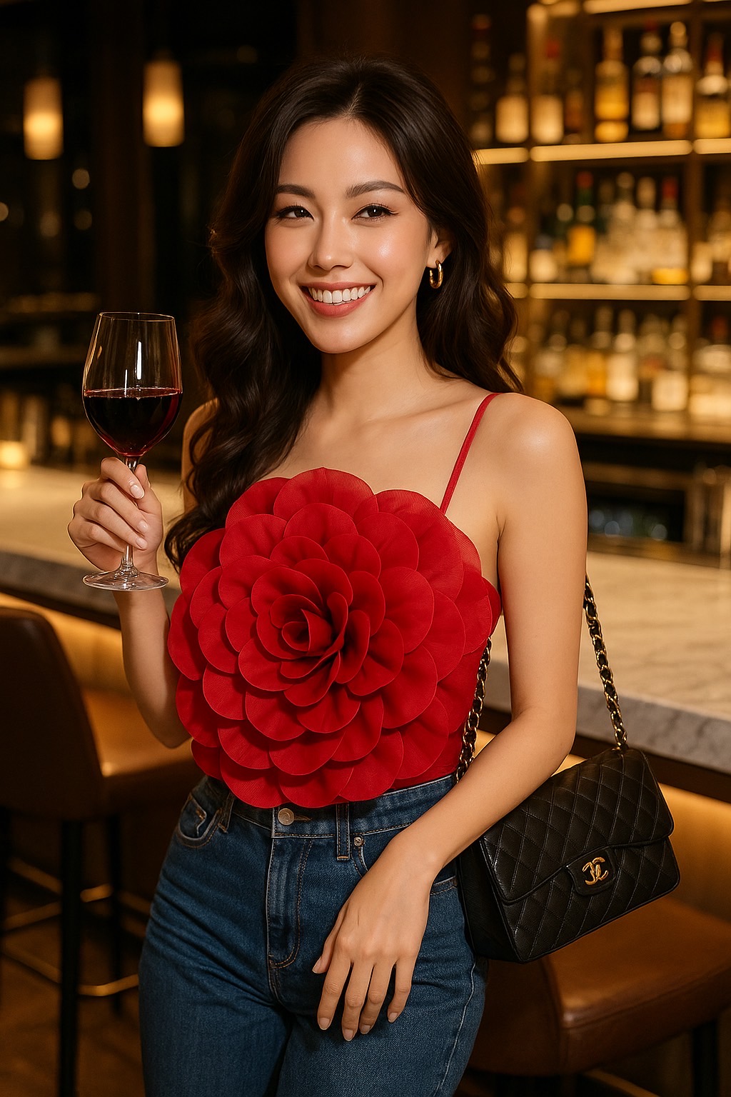 Red Bloom Statement Top