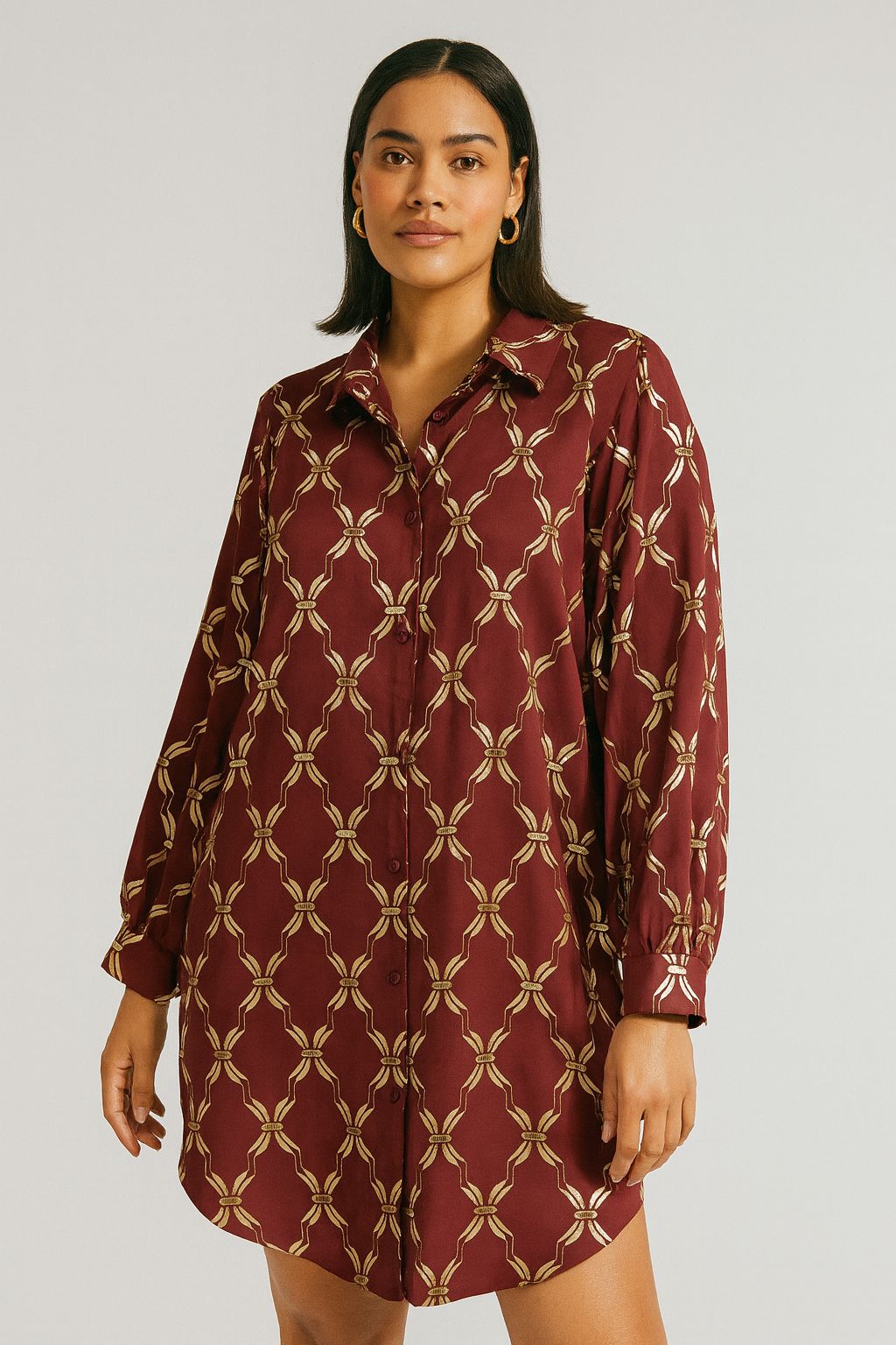 Noir Chain Shirt Dress-Maroon