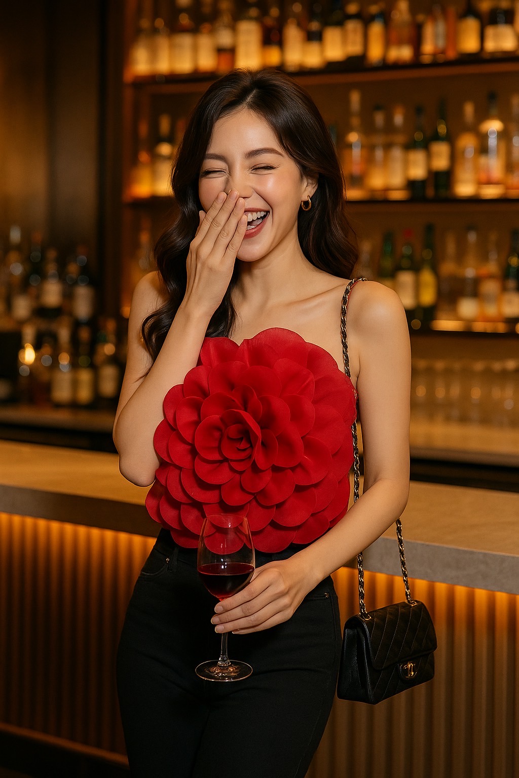 Red Bloom Statement Top