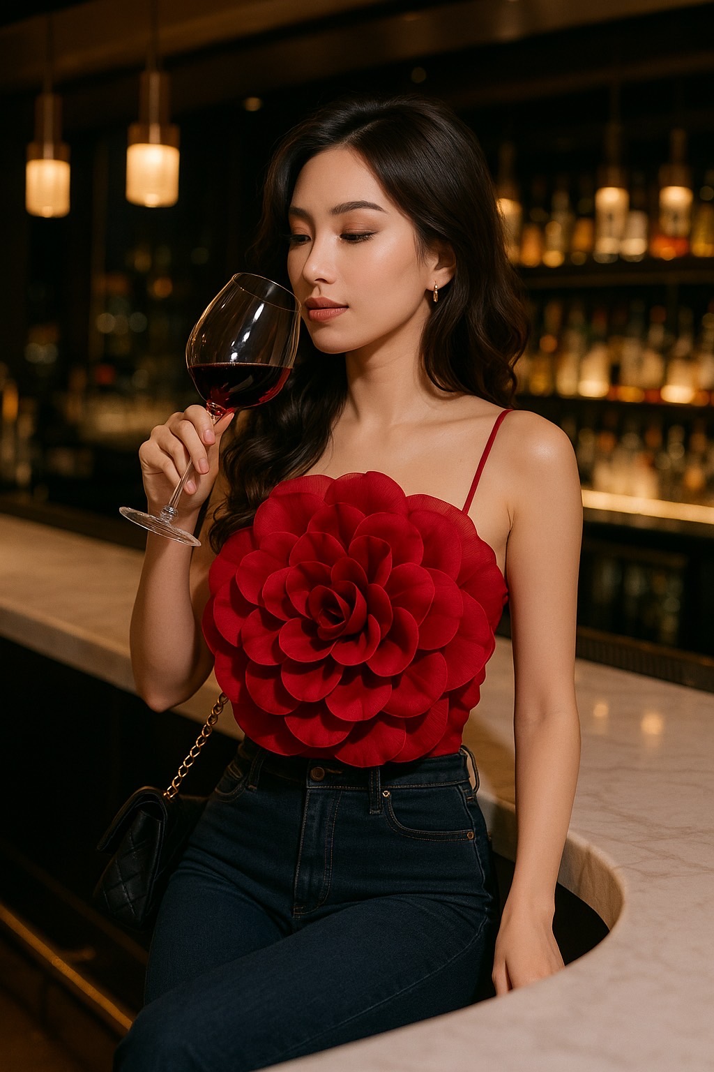 Red Bloom Statement Top
