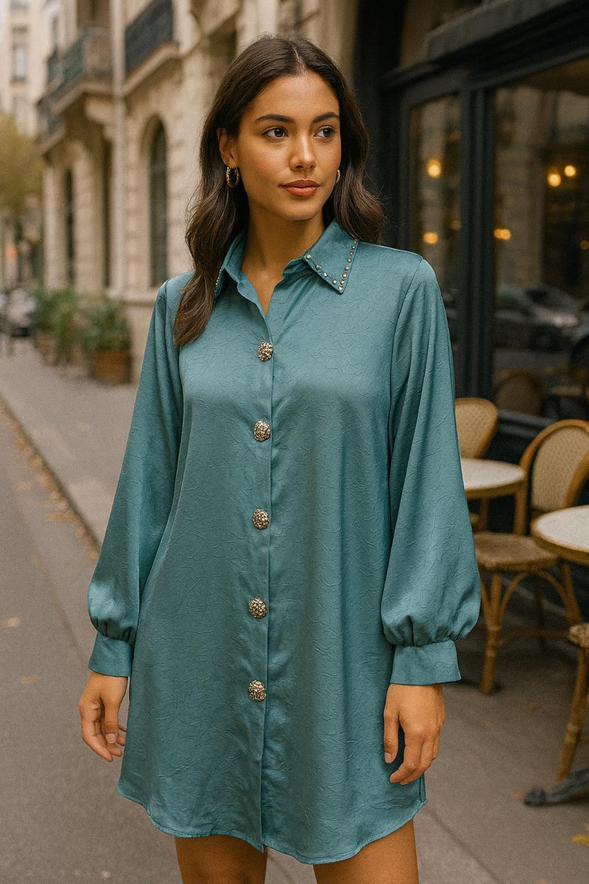 Elegance Shirt Dress-Emerald