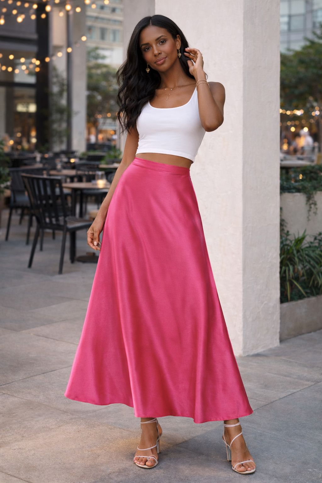 Fuchsia Satin Flow Maxi Skirt