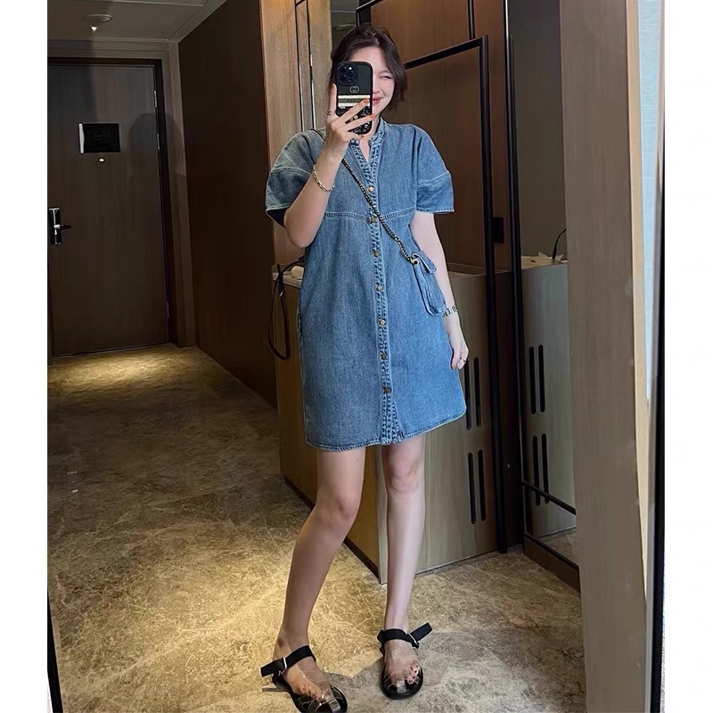 The Pocket Edit Denim Dress- Light Blue