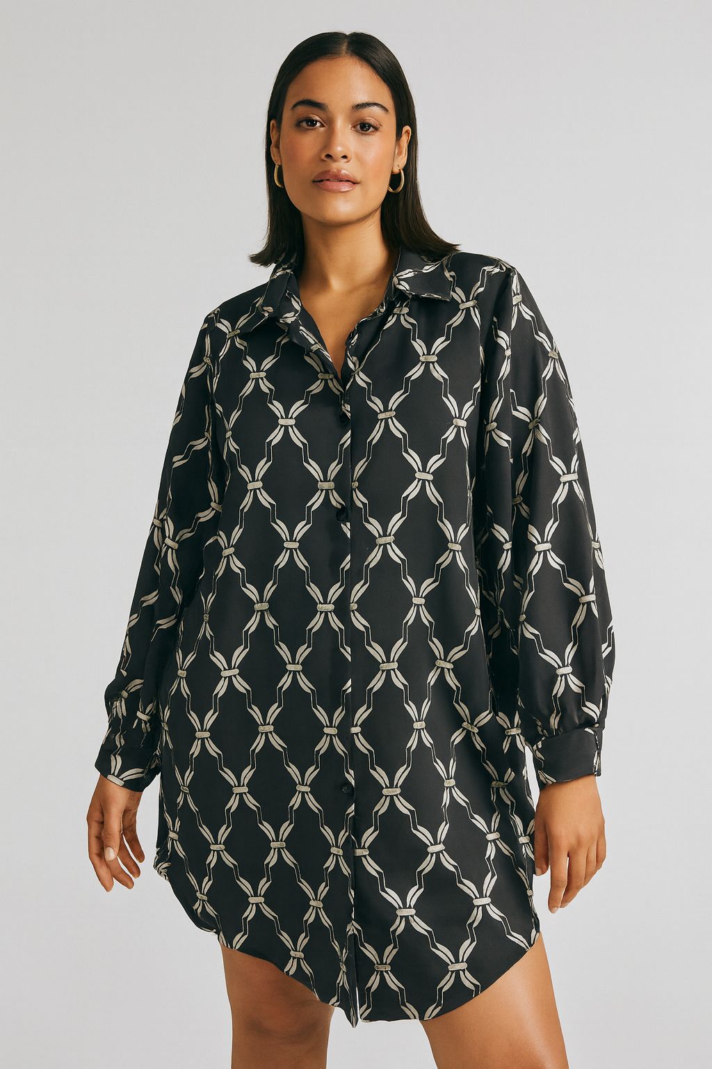 Noir Chain Shirt Dress-Black